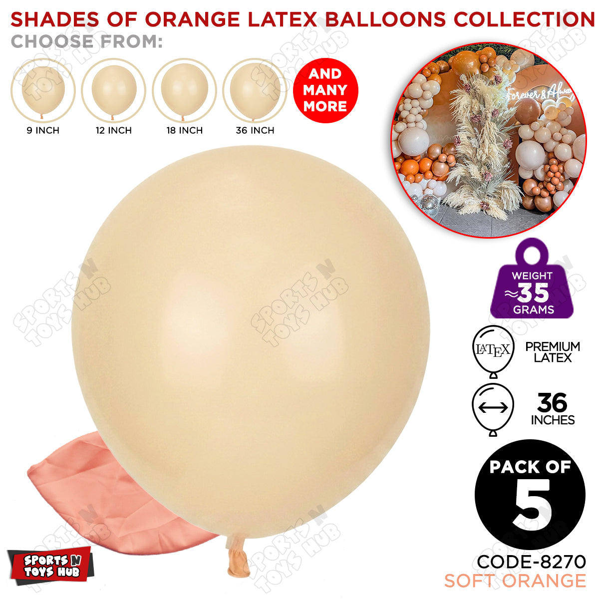 Soft Orange Latex Balloons Available In 9, 12, 18 & 36 Inch Sizes