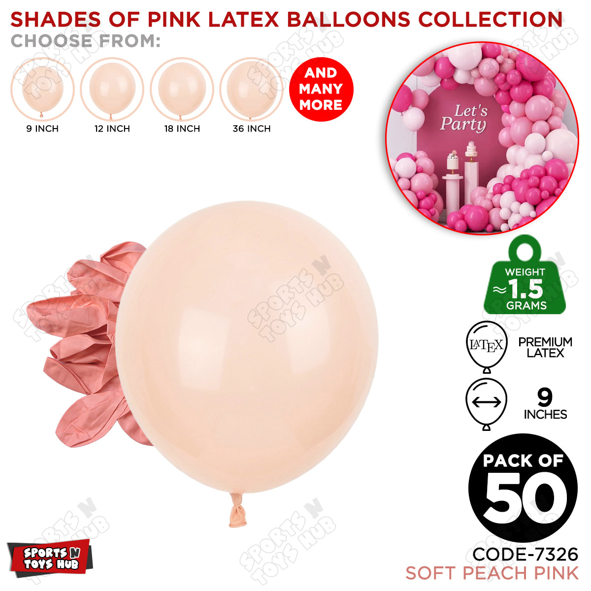 Soft Peach Pink Latex Balloons Available In 9, 12, 18 & 36 Inch Sizes