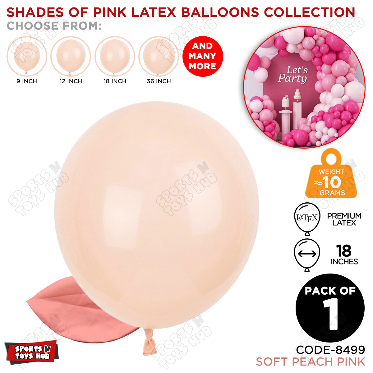 Soft Peach Pink Latex Balloons Available In 9, 12, 18 & 36 Inch Sizes