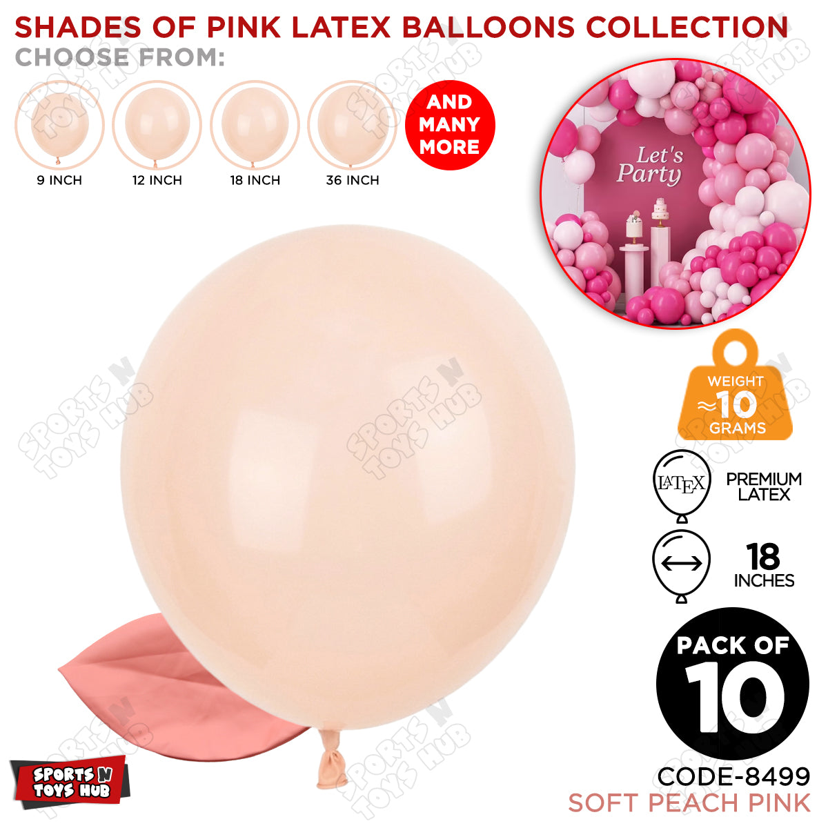 Soft Peach Pink Latex Balloons Available In 9, 12, 18 & 36 Inch Sizes
