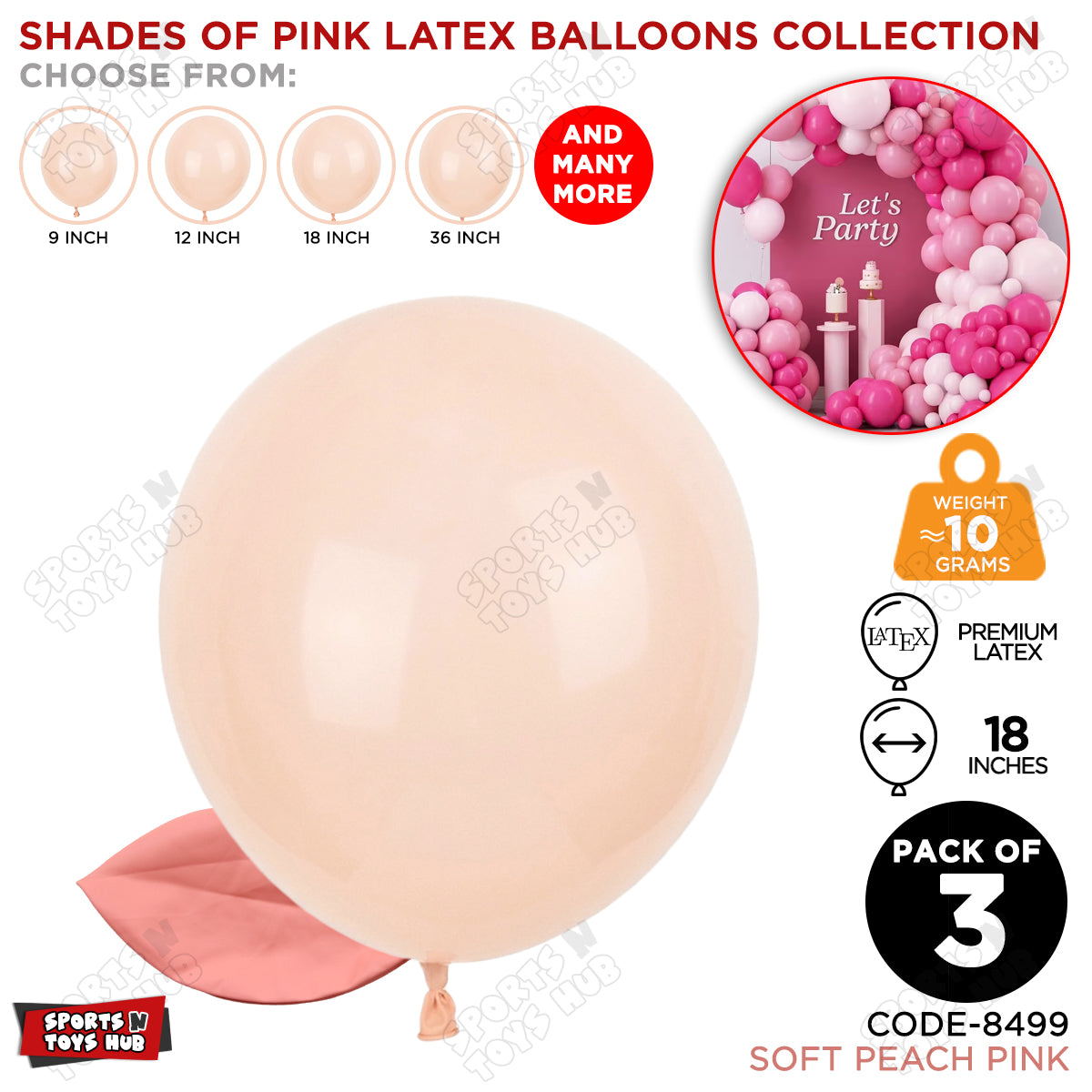 Soft Peach Pink Latex Balloons Available In 9, 12, 18 & 36 Inch Sizes