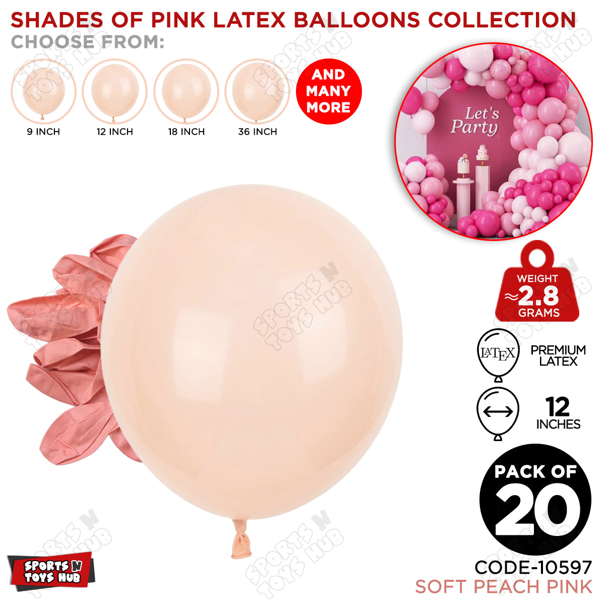Soft Peach Pink Latex Balloons Available In 9, 12, 18 & 36 Inch Sizes