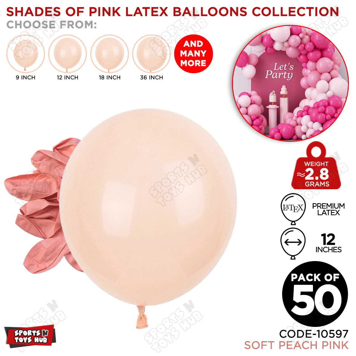 Soft Peach Pink Latex Balloons Available In 9, 12, 18 & 36 Inch Sizes