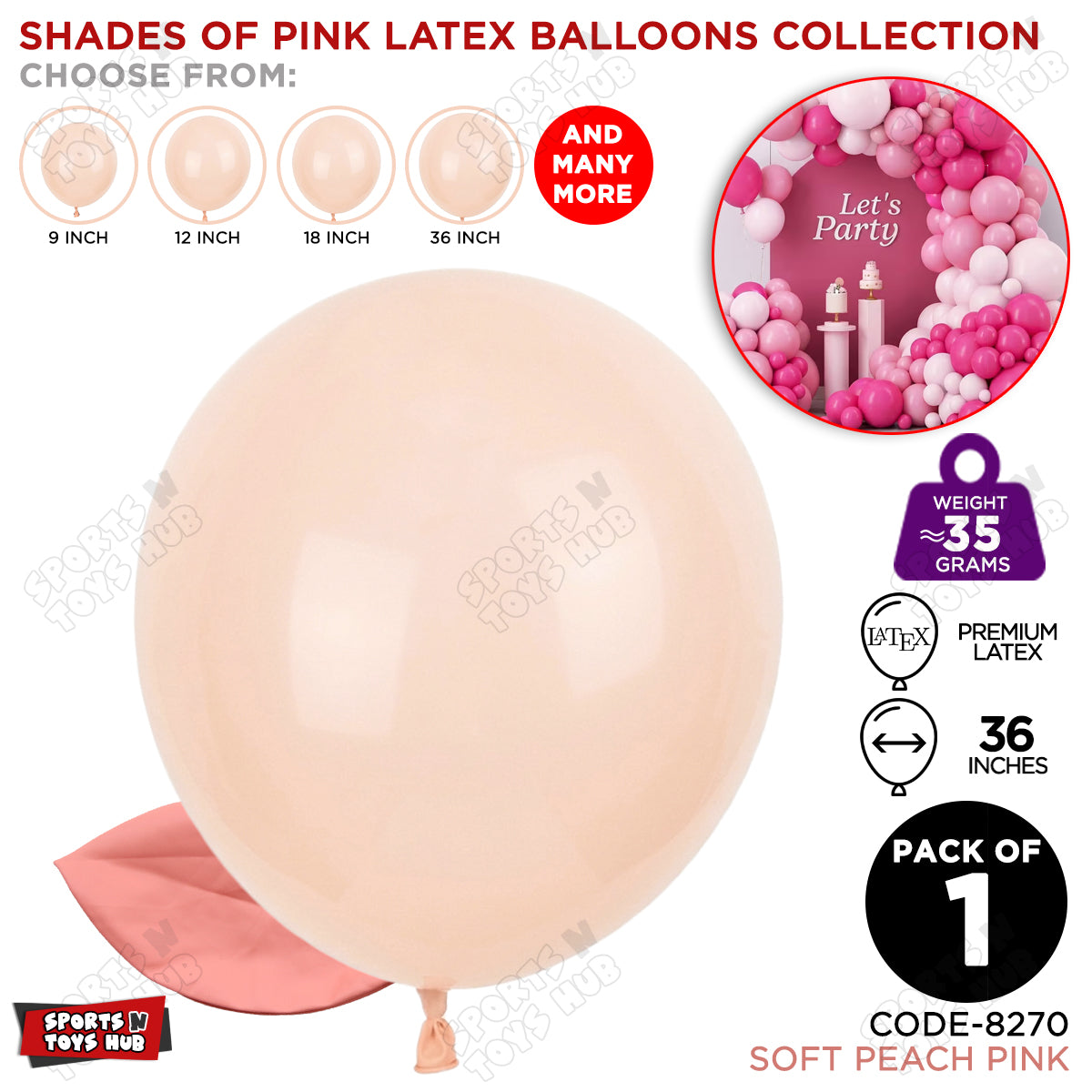 Soft Peach Pink Latex Balloons Available In 9, 12, 18 & 36 Inch Sizes