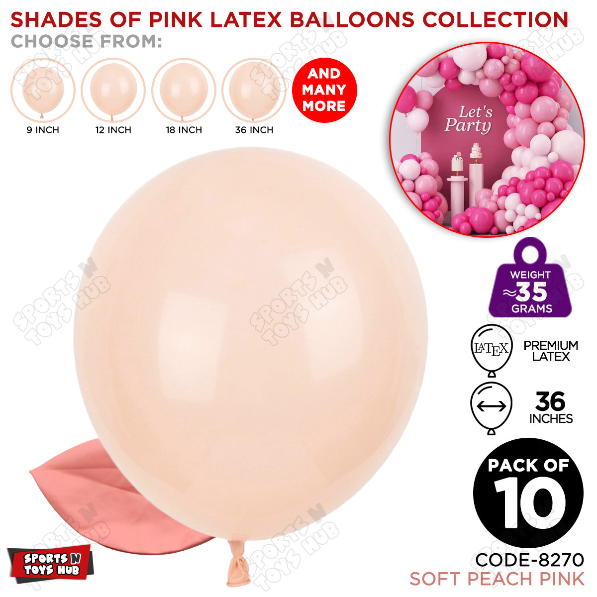 Soft Peach Pink Latex Balloons Available In 9, 12, 18 & 36 Inch Sizes