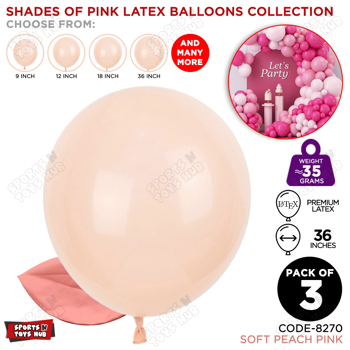 Soft Peach Pink Latex Balloons Available In 9, 12, 18 & 36 Inch Sizes