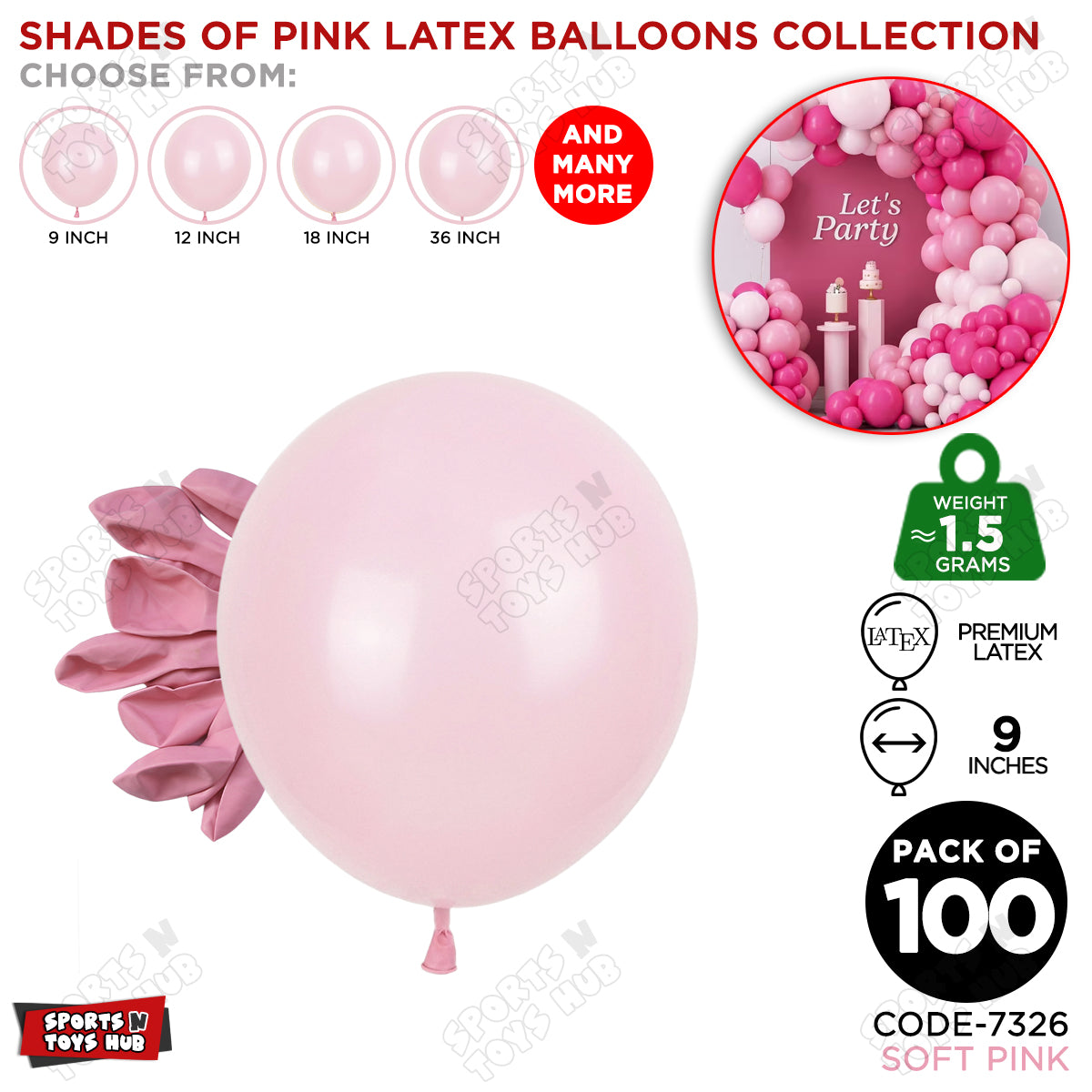 Soft Pink Latex Balloons Available In 9, 12, 18 & 36 Inch Sizes