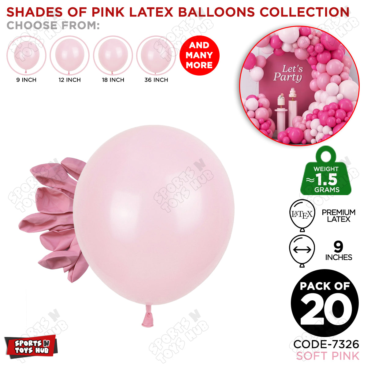 Soft Pink Latex Balloons Available In 9, 12, 18 & 36 Inch Sizes