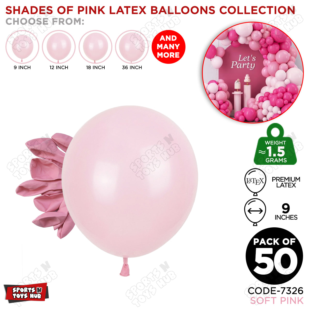 Soft Pink Latex Balloons Available In 9, 12, 18 & 36 Inch Sizes
