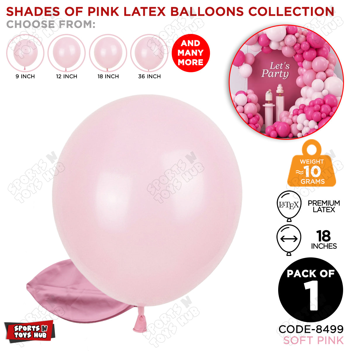 Soft Pink Latex Balloons Available In 9, 12, 18 & 36 Inch Sizes
