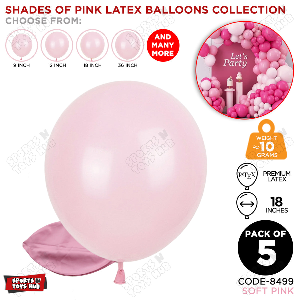 Soft Pink Latex Balloons Available In 9, 12, 18 & 36 Inch Sizes