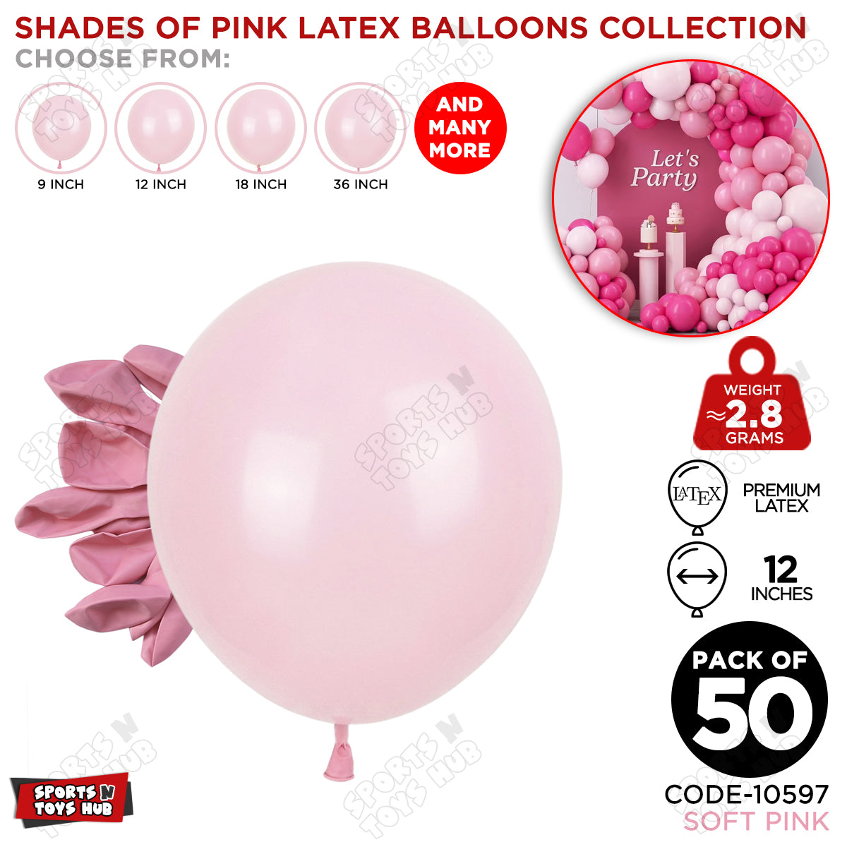 Soft Pink Latex Balloons Available In 9, 12, 18 & 36 Inch Sizes