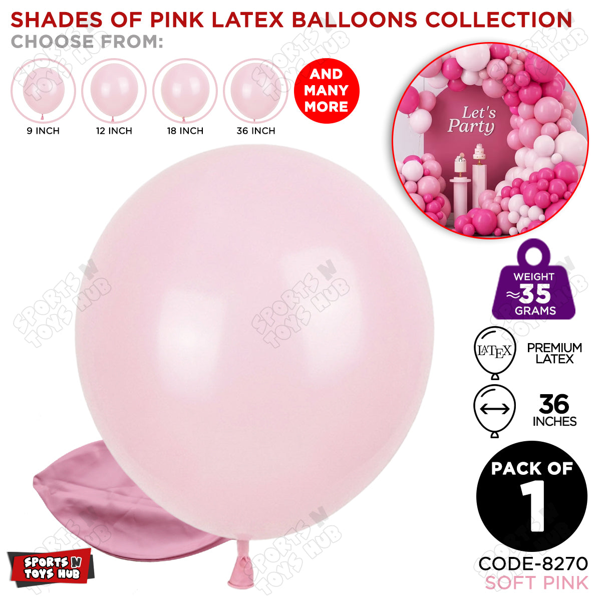 Soft Pink Latex Balloons Available In 9, 12, 18 & 36 Inch Sizes