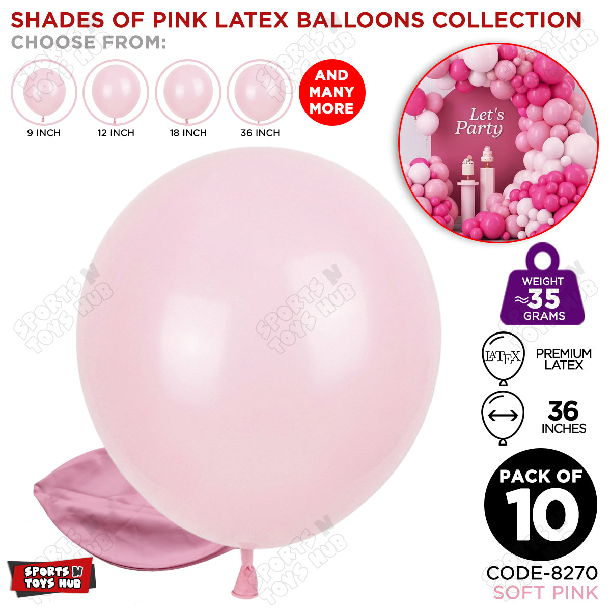 Soft Pink Latex Balloons Available In 9, 12, 18 & 36 Inch Sizes