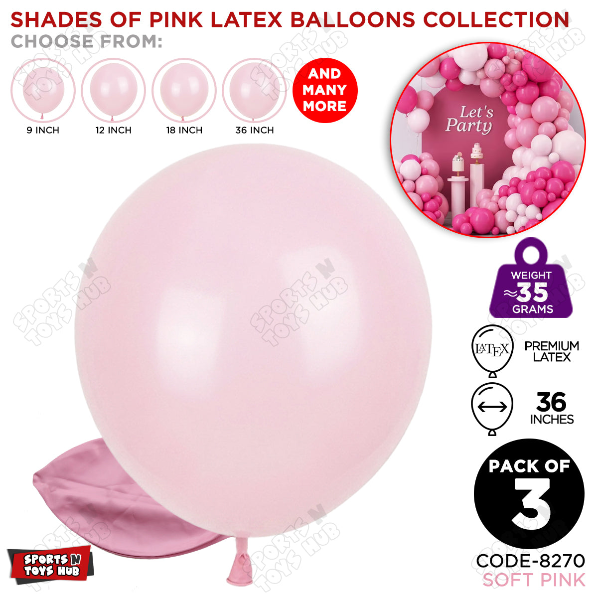 Soft Pink Latex Balloons Available In 9, 12, 18 & 36 Inch Sizes