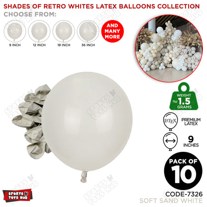 Soft Sand White Latex Balloons Available In 9, 12, 18 & 36 Inch Sizes