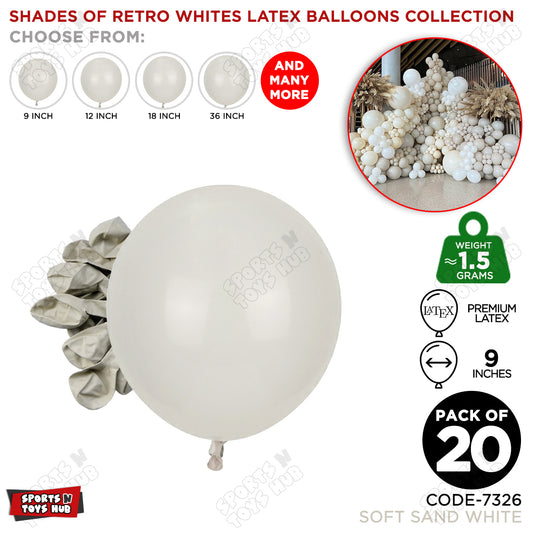 Soft Sand White Latex Balloons Available In 9, 12, 18 & 36 Inch Sizes