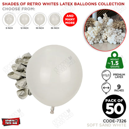 Soft Sand White Latex Balloons Available In 9, 12, 18 & 36 Inch Sizes