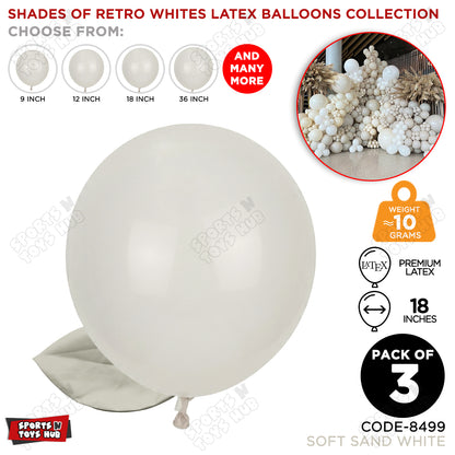 Soft Sand White Latex Balloons Available In 9, 12, 18 & 36 Inch Sizes