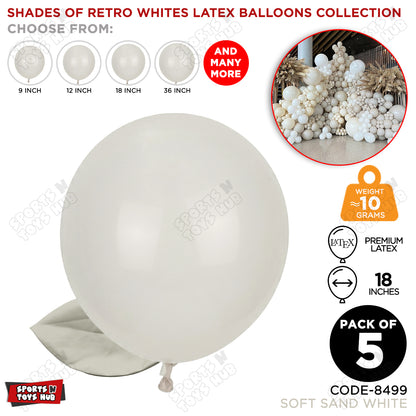 Soft Sand White Latex Balloons Available In 9, 12, 18 & 36 Inch Sizes