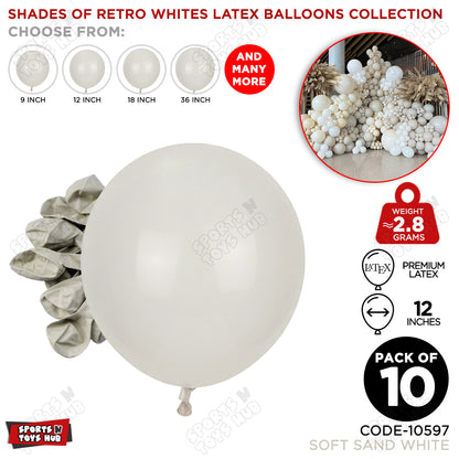 Soft Sand White Latex Balloons Available In 9, 12, 18 & 36 Inch Sizes