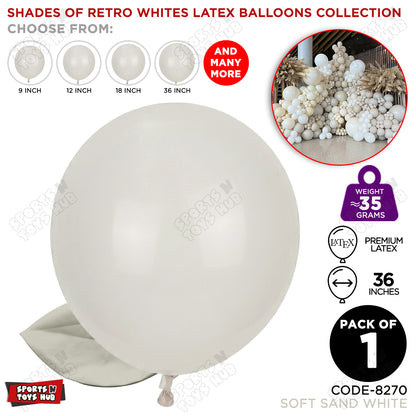 Soft Sand White Latex Balloons Available In 9, 12, 18 & 36 Inch Sizes