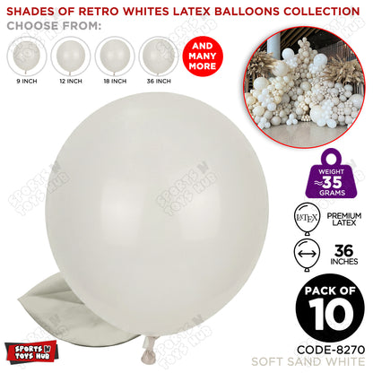 Soft Sand White Latex Balloons Available In 9, 12, 18 & 36 Inch Sizes