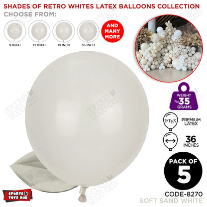 Soft Sand White Latex Balloons Available In 9, 12, 18 & 36 Inch Sizes