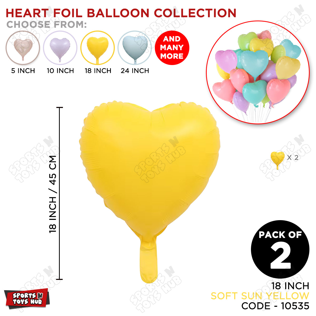 18 Inch - Soft Sun Yellow Pastel Color Heart Foil Balloon