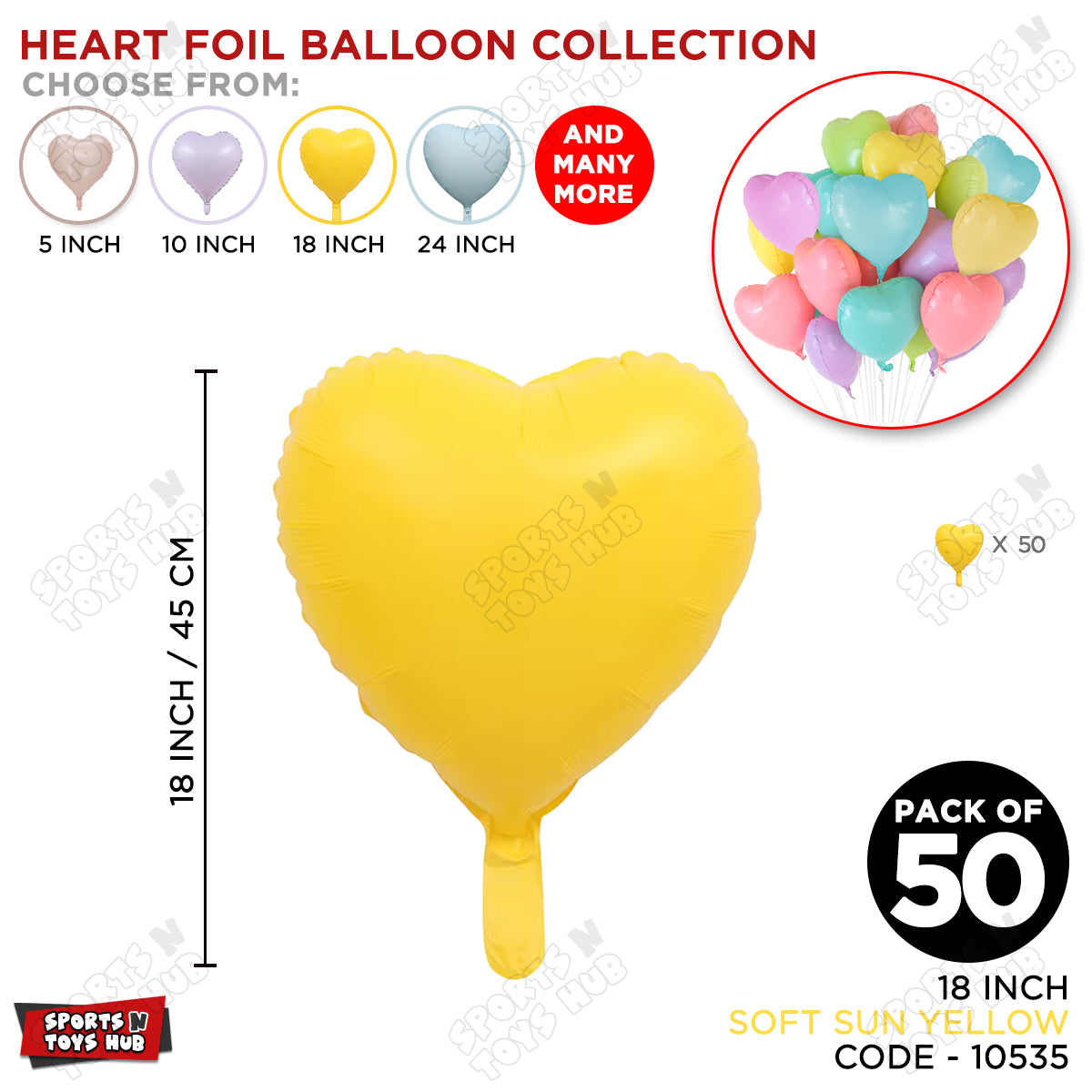 18 Inch - Soft Sun Yellow Pastel Color Heart Foil Balloon
