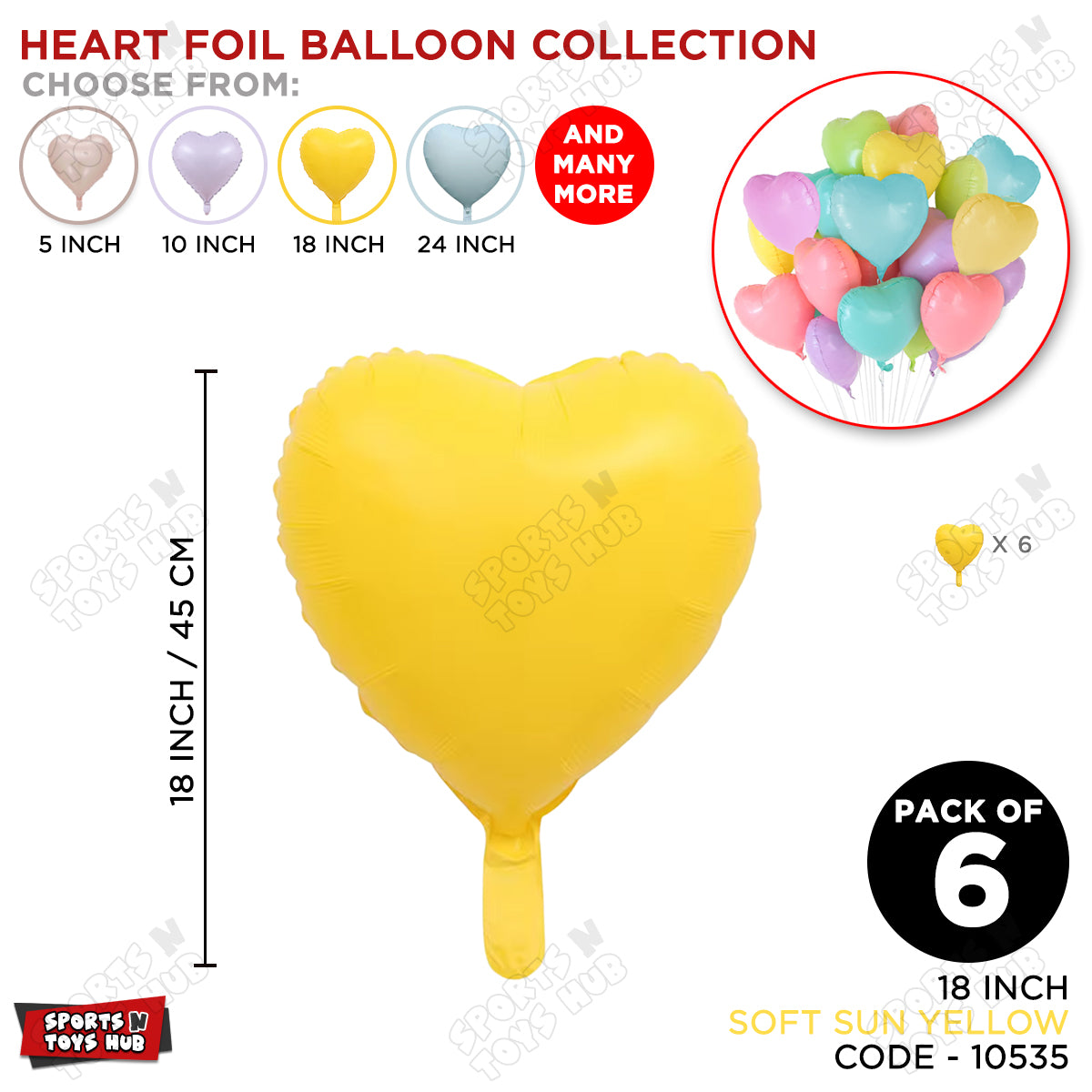 18 Inch - Soft Sun Yellow Pastel Color Heart Foil Balloon