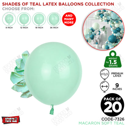 Soft Teal Latex Macaron Balloons Available In 9, 12, 18 & 36 Inch Sizes