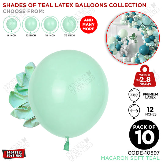 Soft Teal Latex Macaron Balloons Available In 9, 12, 18 & 36 Inch Sizes