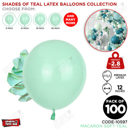 Soft Teal Latex Macaron Balloons Available In 9, 12, 18 & 36 Inch Sizes