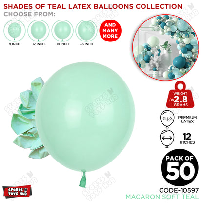 Soft Teal Latex Macaron Balloons Available In 9, 12, 18 & 36 Inch Sizes