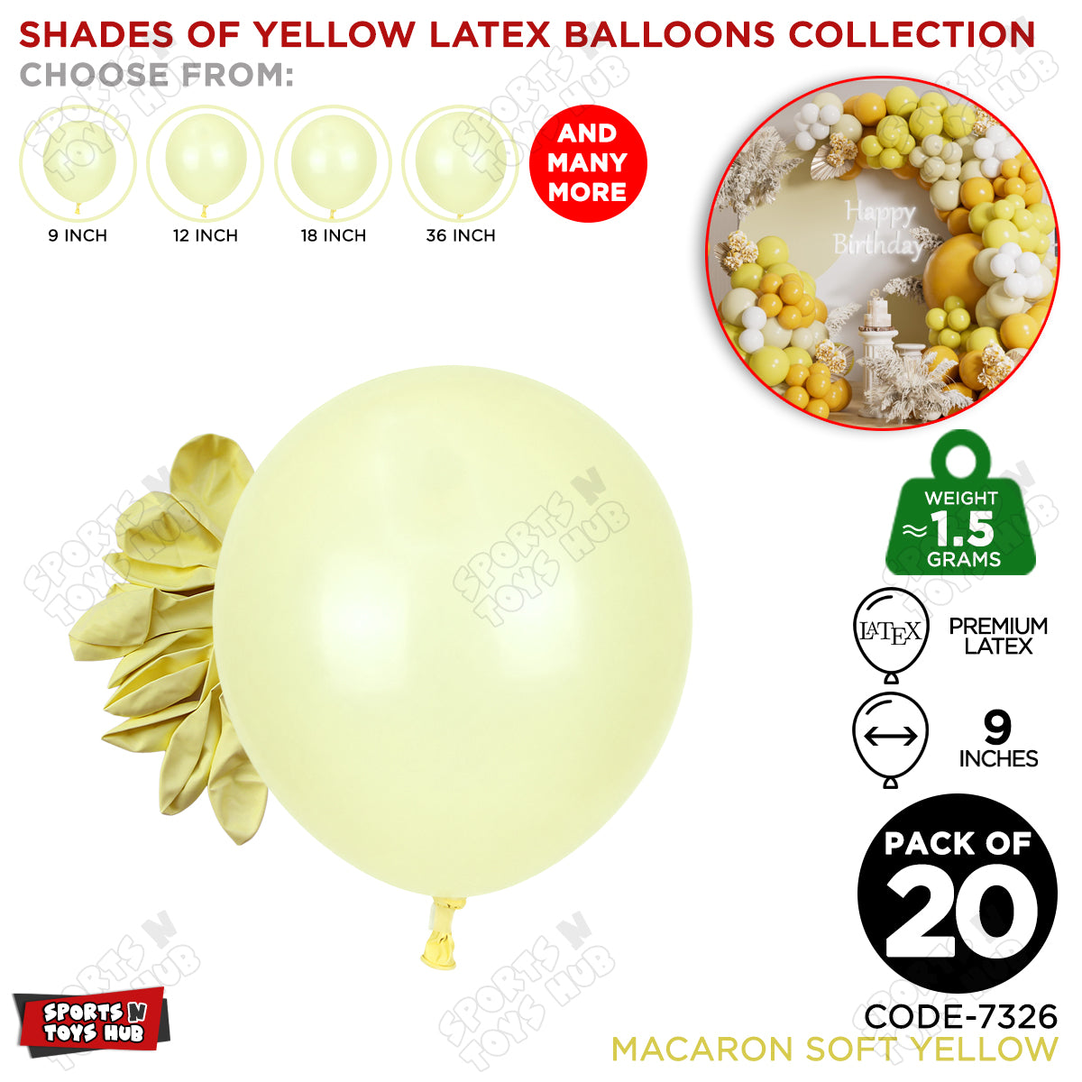 Soft Yellow Latex Balloons Available In 9, 12, 18 & 36 Inch Sizes