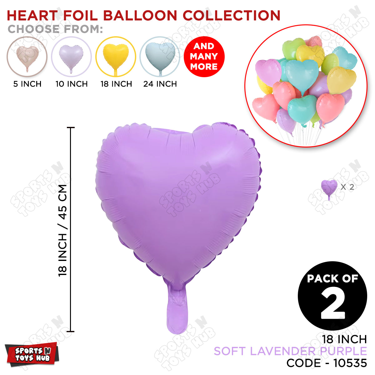 18 Inch - Soft Lavender Purple Pastel Color Heart Foil Balloon