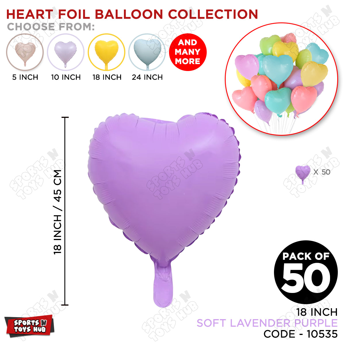 18 Inch - Soft Lavender Purple Pastel Color Heart Foil Balloon