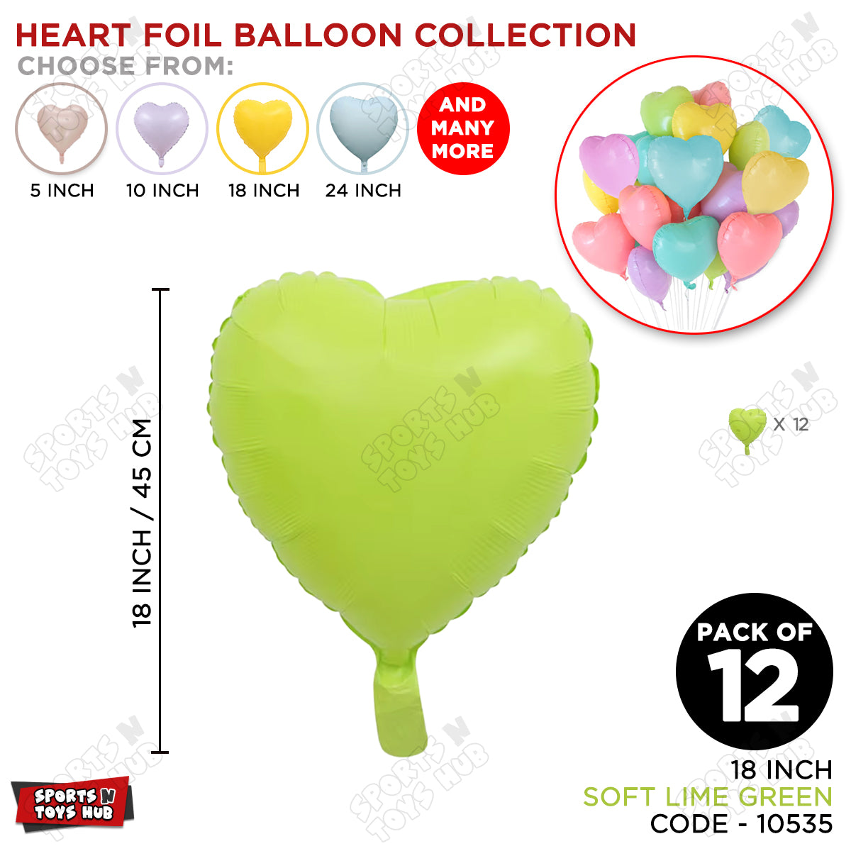 18 Inch - Soft Lime Green Pastel Color Heart Foil Balloon