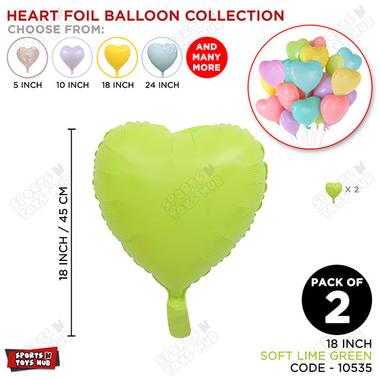 18 Inch - Soft Lime Green Pastel Color Heart Foil Balloon