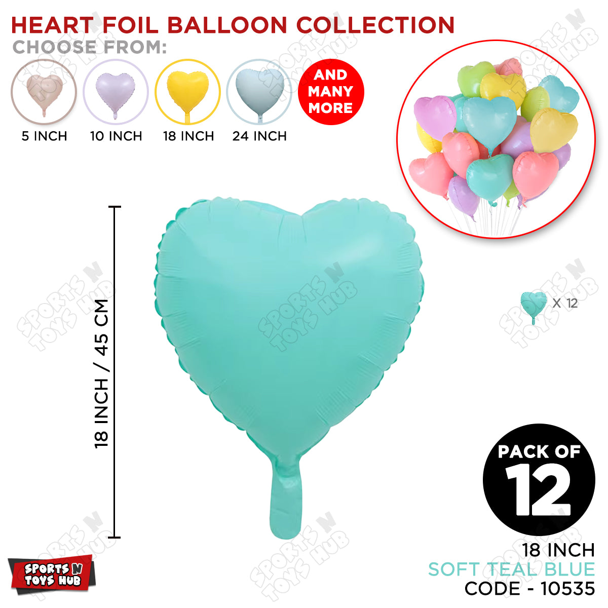18 Inch - Soft Teal Pastel Color Heart Foil Balloon