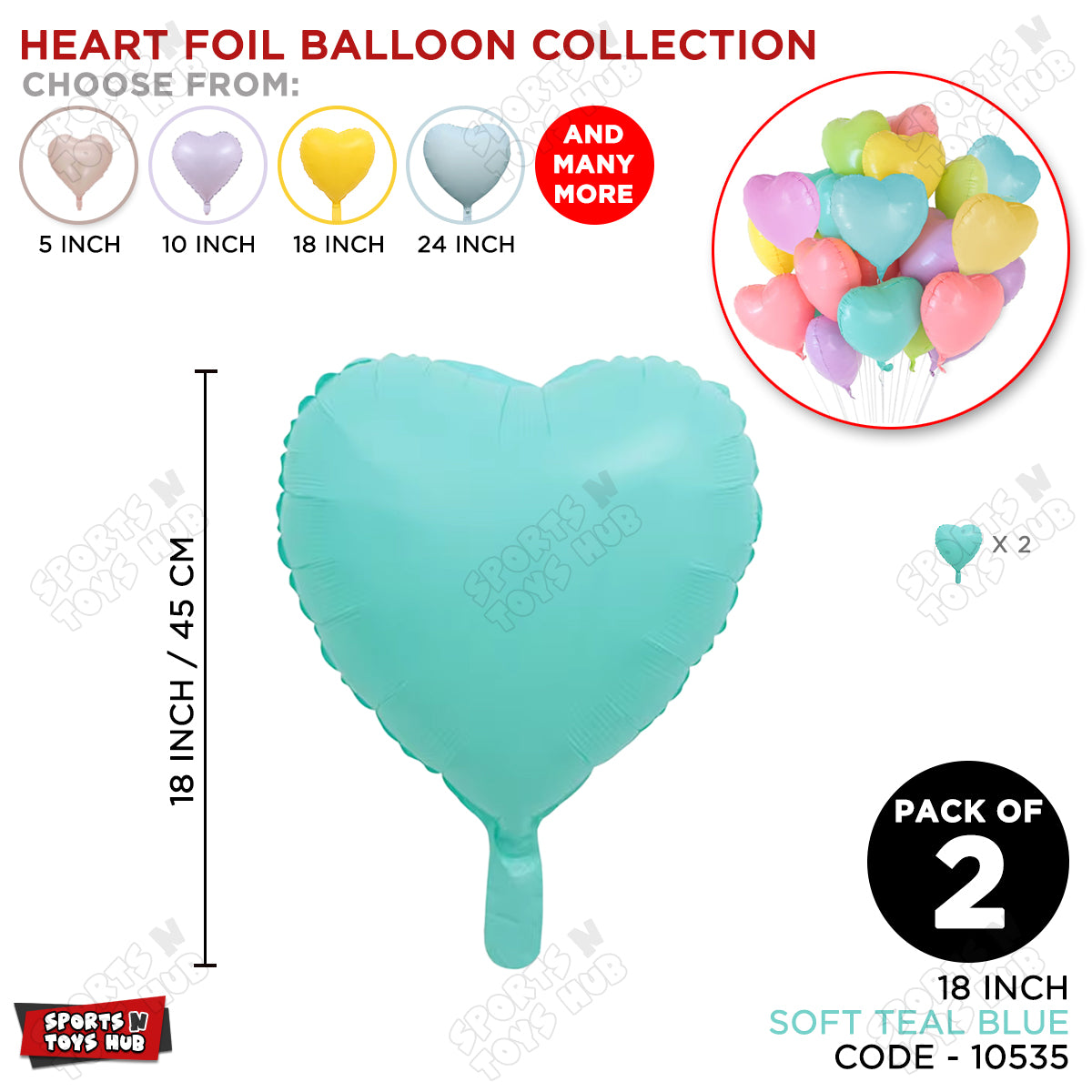 18 Inch - Soft Teal Pastel Color Heart Foil Balloon