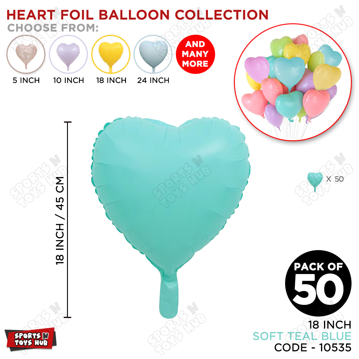 18 Inch - Soft Teal Pastel Color Heart Foil Balloon