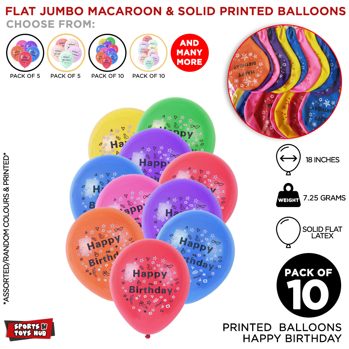 18 Inch Printed Happy Birthday Solid Latex Flat Balloon