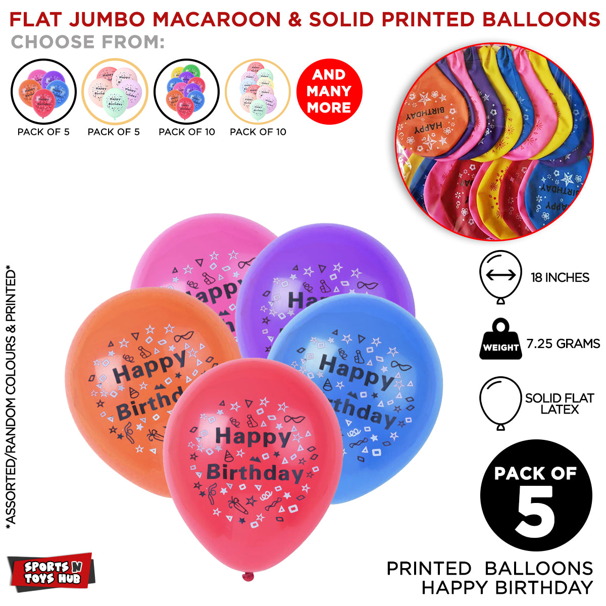 18 Inch Printed Happy Birthday Solid Latex Flat Balloon