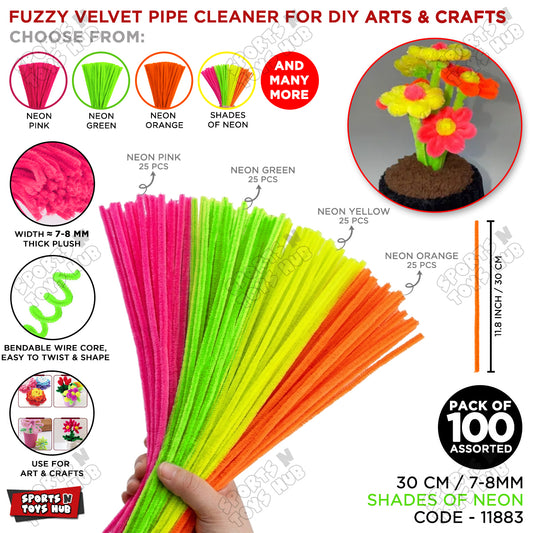 Neon Color Fuzzy Pipe Cleaners 100 Pcs – Premium Chenille Craft Stems 30cm, 7-8mm Thick Flexible Pipe Cleaner Sticks for DIY Arts & Crafts, Kids Creative Projects, School Craft Supplies