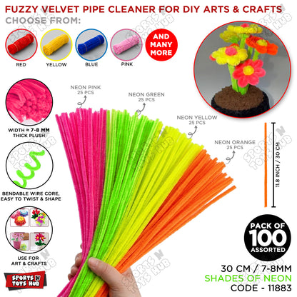 Fuzzy Pipe Cleaners Craft Stems 100 Pcs – 7-8mm Thick x 30cm Chenille Sticks for DIY Crafts, Kids Art Projects, School Activities, Handmade Flowers, Decorations & Creative Craft Supplies