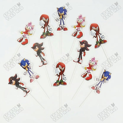 Cartoon Characters HBD Sonic Cup Cake Topper - 12 Pcs