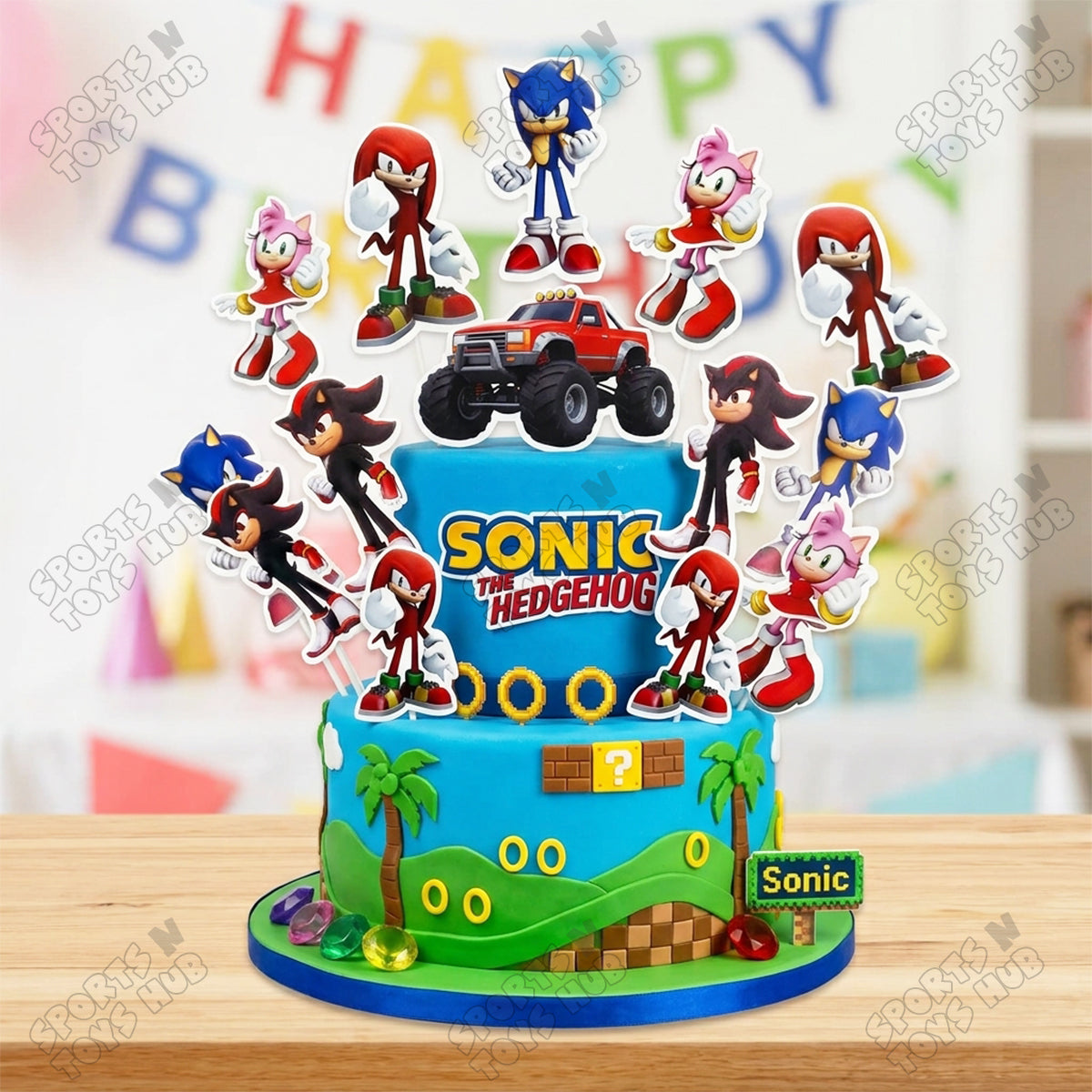 Cartoon Characters HBD Sonic Cup Cake Topper - 12 Pcs