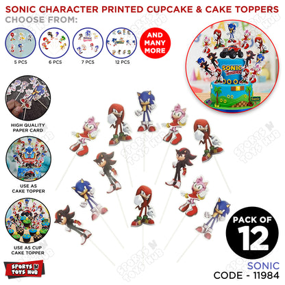 Cartoon Characters HBD Sonic Cup Cake Topper - 12 Pcs
